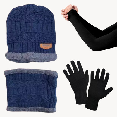 Trustizen Self Design Beanie Cap(Pack of 4)