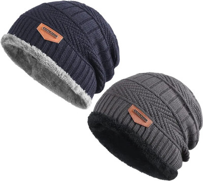 PinKit Solid Beanie Cap(Pack of 2)