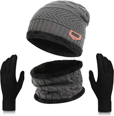 miQasa Self Design Beanie Cap(Pack of 3)