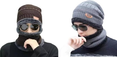 SHAGGY Self Design Beanie Cap(Pack of 2)