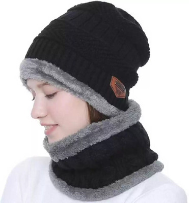 Amience Self Design, Woven, Solid Beanie Cap(Pack of 2)