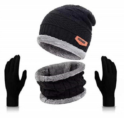 AngaarLook Woven, Solid, Self Design Beanie Cap(Pack of 4)