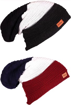 Knotyy Striped Beanie Cap(Pack of 2)