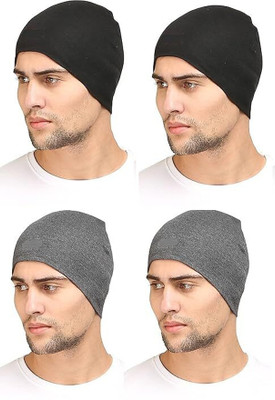 heywool Solid Skull Cap Cap(Pack of 4)