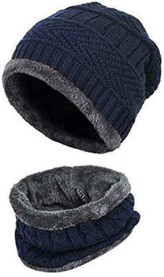Amience Solid, Woven, Self Design Beanie Cap(Pack of 2)
