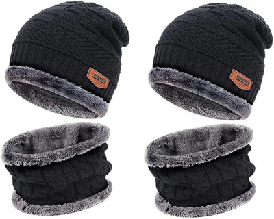 Red Ballons Solid Beanie Cap(Pack of 2)