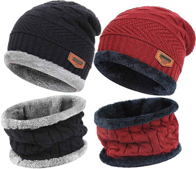 Femies Solid Beanie Cap(Pack of 2)