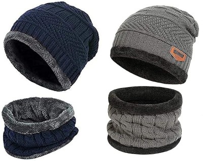 vactly Woven, Self Design Beanie Cap(Pack of 2)