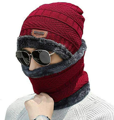 vactly Woven, Self Design Beanie Cap(Pack of 2)