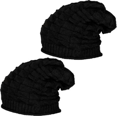 CLASSYMAESSI Self Design Beanie Cap(Pack of 2)