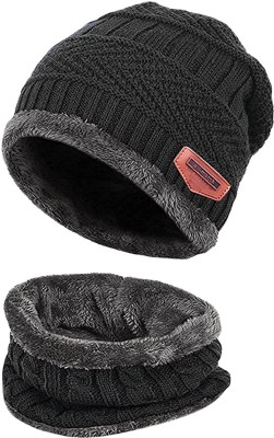 Fasholic 2 PCS Winter Beanie Hat Scarf Set Warm Knit Hat Thick Fleece Lined Winter Hat & Scarf for Men Women Skull Cap Woven Beanie Cap