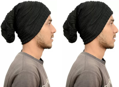 vactly Solid, Striped, Woven Monkey Cap Cap(Pack of 2)