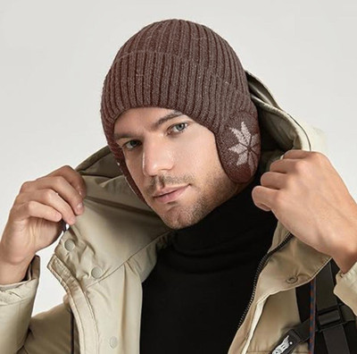 Highever winter cap for men woolen with Earflap soft warm Knitted fabric double layers Woven Beanie Cap
