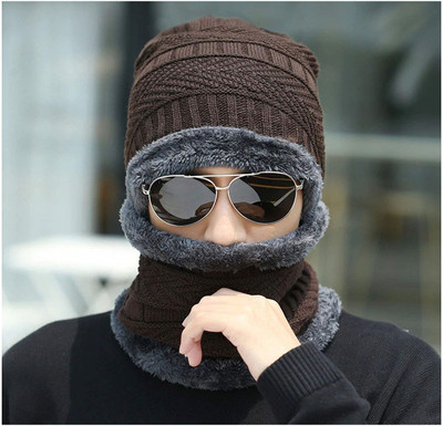 Siya Shine Self Design Beanie Cap(Pack of 2)