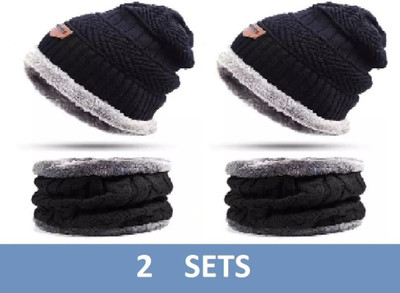 Mopslik Embroidered Beanie Cap(Pack of 2)
