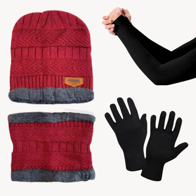 Trustizen Self Design Beanie Cap(Pack of 4)