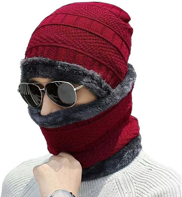 Fclues STORE Solid Fclues STORE Winter Knit Beanie Woolen Cap for Men and Women with Neck Scarf Cap(Pack of 2)