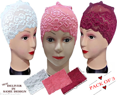 LOVLY PLANET Solid, Self Design, Embellished, Embroidered Skull Cap Cap(Pack of 3)