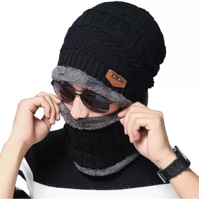 Dcmr Woven, Solid, Self Design Beanie Cap(Pack of 2)