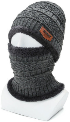 Iris Grape Solid, Woven, Self Design, Striped Beanie Cap