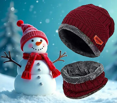 CLASSYMAESSI Self Design Beanie Cap(Pack of 2)
