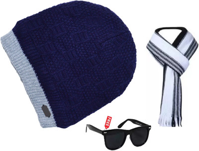 MONI FIY Embroidered Beanie Cap(Pack of 3)