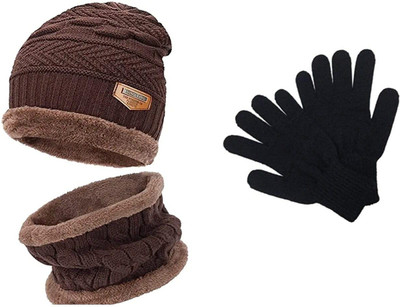 vactly Woven, Self Design Beanie Cap(Pack of 3)