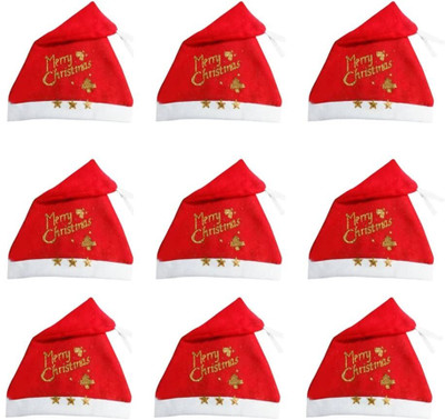 Brown Leaf Printed Santa Cap Cap(Pack of 10)