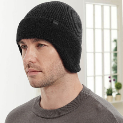 Highever Earflap soft warm Knitted fabric double layers stylish winter cap for men Woven Sports/Regular Cap Cap