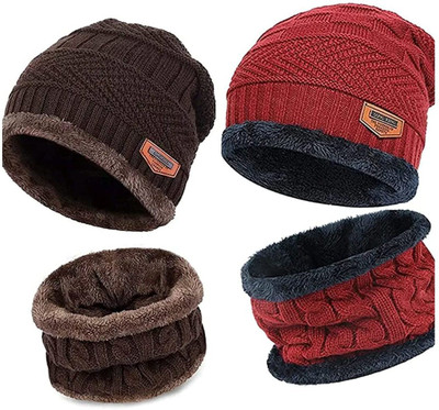 vactly Woven, Self Design Beanie Cap(Pack of 4)