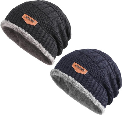 PinKit Solid Beanie Cap(Pack of 2)