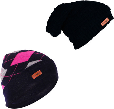 Knotyy Solid Beanie Cap(Pack of 2)