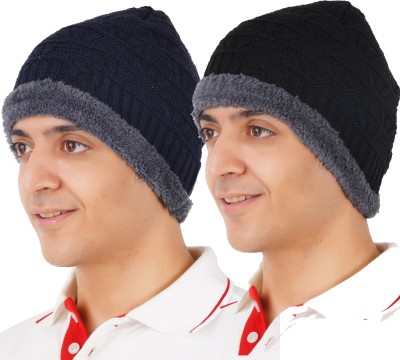 FEEL TRACK Solid Beanie Cap(Pack of 2)