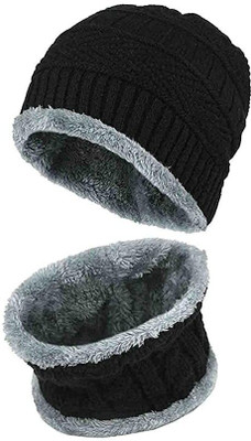 vactly Woven, Self Design Beanie Cap(Pack of 2)