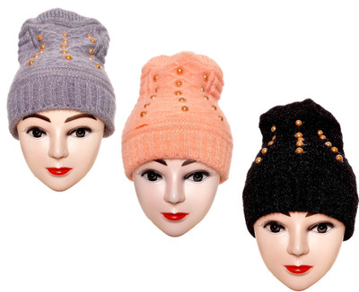 The Window Shop Solid Beanie Cap(Pack of 3)