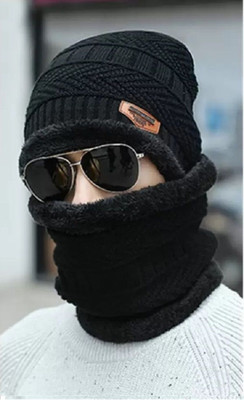 EMPOISON Solid, Woven, Self Design Beanie Cap