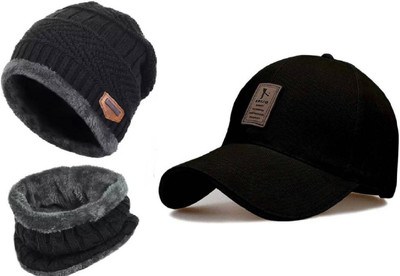 Nk tip top Self Design, Solid, Applique Beanie Cap(Pack of 2)