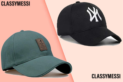 CLASSYMESSI Solid, Self Design, Embroidered Sports/Regular Cap Cap(Pack of 2)