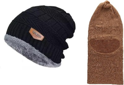 starvis Self Design, Solid, Woven Beanie Cap(Pack of 2)