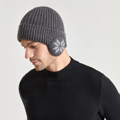 Highever winter cap for men woolen with Earflap soft warm Knitted fabric double layers Woven Beanie Cap