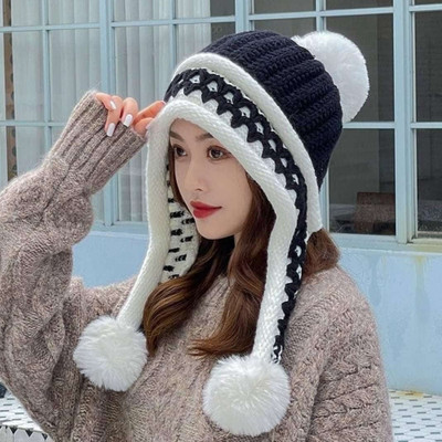 REFFER Cute stylish woolen warm soft fur Inside three pom-pom winter cap for women Woven Beanie Cap