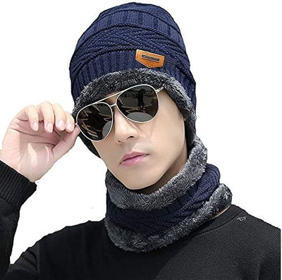 Greatech Solid, Self Design, Woven Beanie Cap