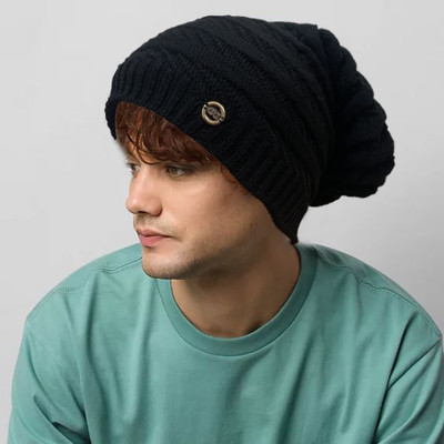 TRUE INDIAN Solid, Self Design Beanie Cap