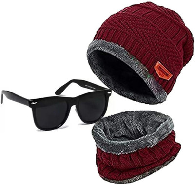 CLASSYMESSI Self Design, Solid Beanie Cap(Pack of 2)