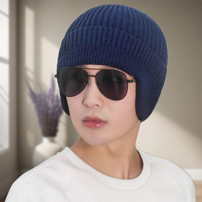 Winity Earflap soft warm Knitted fabric double layers stylish winter cap for men Woven Beanie Cap
