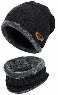 EMPOISON Solid, Woven, Self Design Beanie Cap