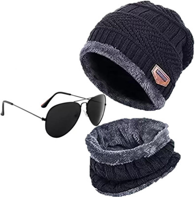 CLASSYMESSI Solid, Self Design Beanie Cap(Pack of 2)