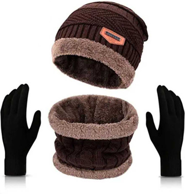 miQasa Self Design Beanie Cap(Pack of 3)