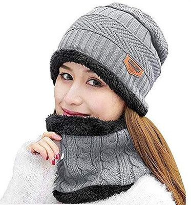 Amience Woven, Self Design, Solid Beanie Cap(Pack of 3)