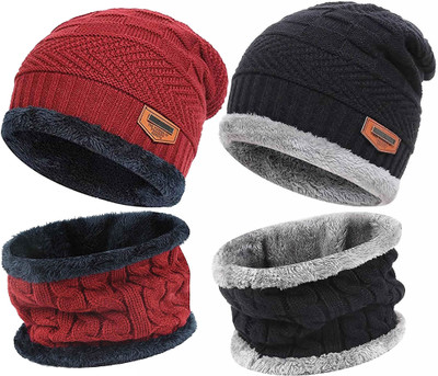 Leuxy Solid Beanie Cap(Pack of 2)